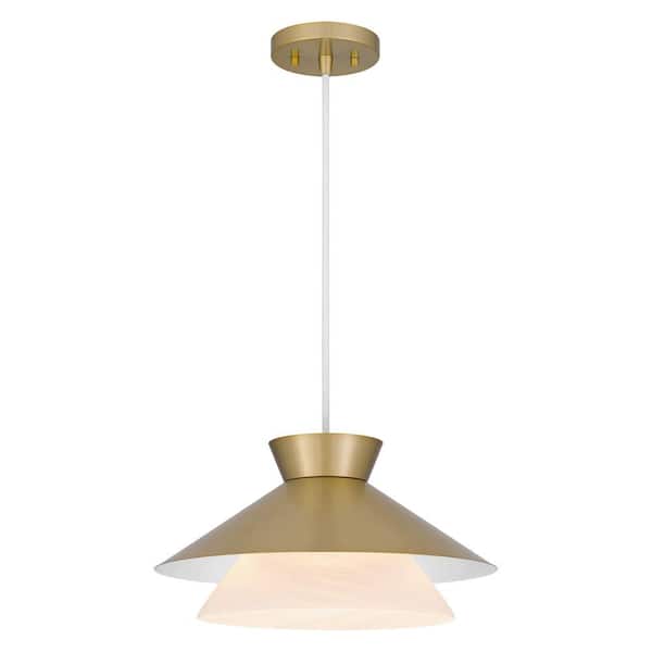 Hampton Bay Exton 1-Light Gold Shaded Pendant Light with Faux Alabaster Glass Shade