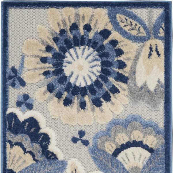 Charlie 2 X 8 ft. Blue and Grey Floral Indoor/Outdoor Area Rug