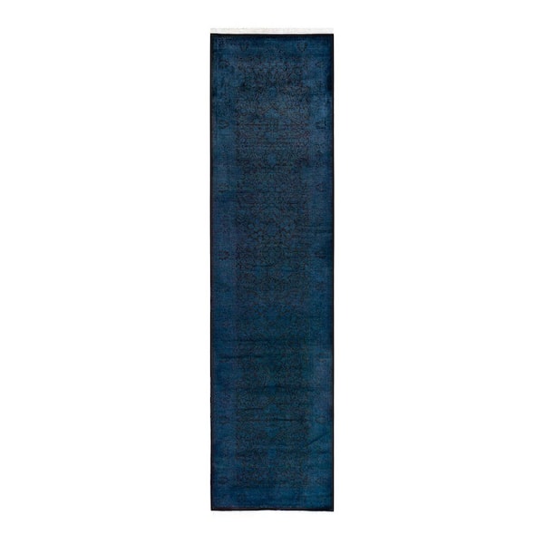 Overdyed Blue 2 ft. 8 in. x 10 ft. 8 in. Wool Indoor Area Rug