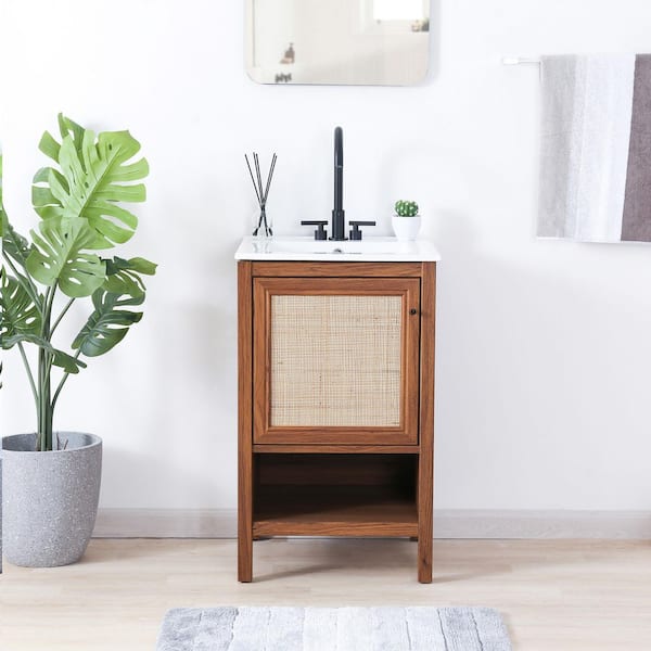 Jasper 20 in. W x 18 in. D x 33 in. H Rattan Modern Coastal 2-Shelf Bath Vanity Cabinet without Top in Walnut