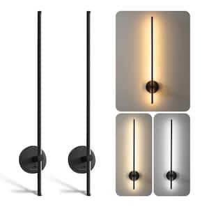 Modern 32 in. 2-Light Black LED Wall Sconce Set of 2 with Memory Function, Dimmable and 350-Degree Rotate