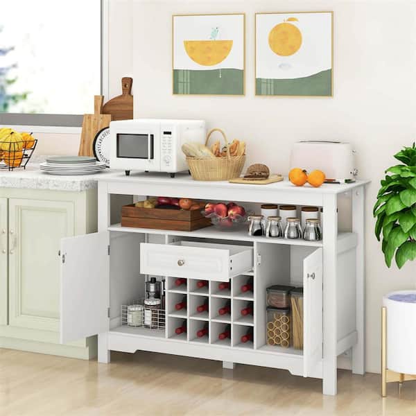 White Wood 45.5 in. Buffet Sideboard with Removable Rack
