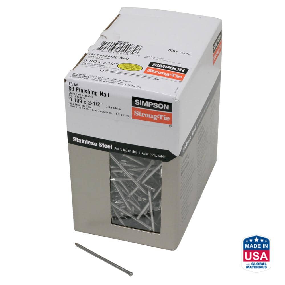 Simpson Strong-Tie 8D 2-1/2 in. Trim Coated Stainless Steel Nail Round Head 5 lb Simpson Strong-Tie 8D 2-1/2 in. Trim Coated Stainless Steel Nail Round Head 5 lb