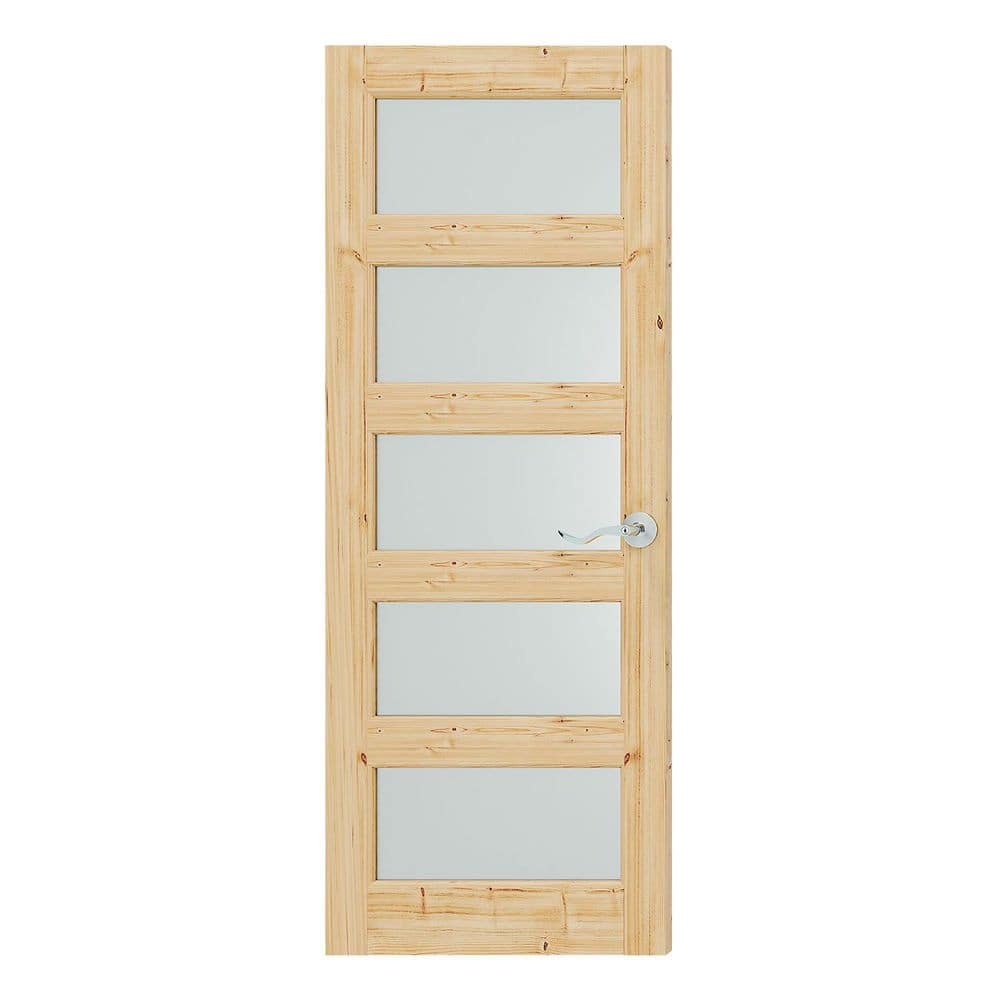 24 in. x 80 in. 5-Lite Frosted Glass, Solid Pine Wood, Assembly Required Interior Door Slab with Silver Curved Doorknob price history on PriceWatchPro