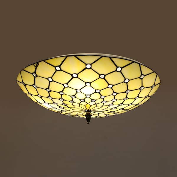 くぅこ OUKANING 19.68 in. 4-Light Light Yellow Tiffany Flush Mount