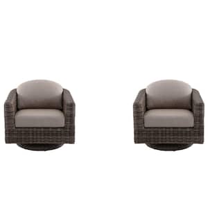 Avondale Swivel Wicker Outdoor Patio Lounge Chair with Sunbrella Cast Ash Gray Cushions (2-Pack)