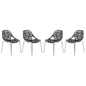 Asbury Modern Stackable Dining Chair With Chromed Metal Legs Set of 4 in Black