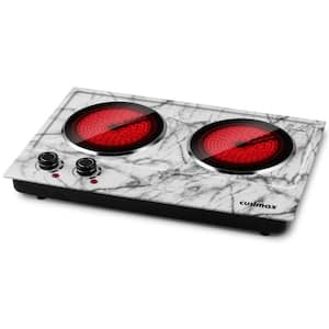 Double Infrared Burner 7.1 in. White-Marble Countertop Hot Plate with Temperature Control, Automatic Shut-Off
