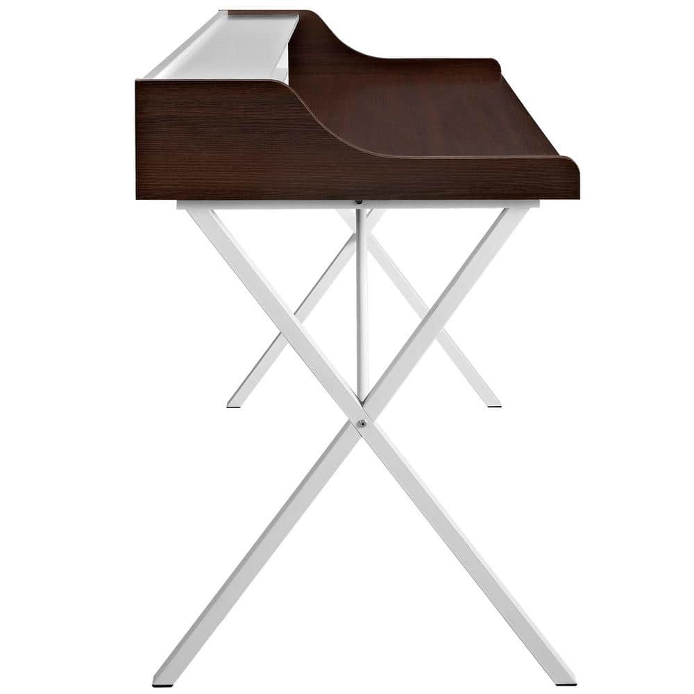Mid-Century Modern Oak Computer Desk with Hutch and Drawer in Cherry