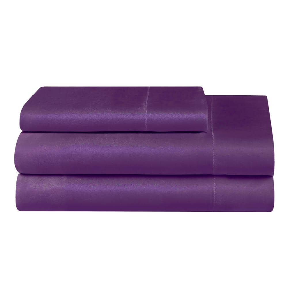 JUICY COUTURE 3-Piece Purple Satin Microfiber Twin XL Sheet Set