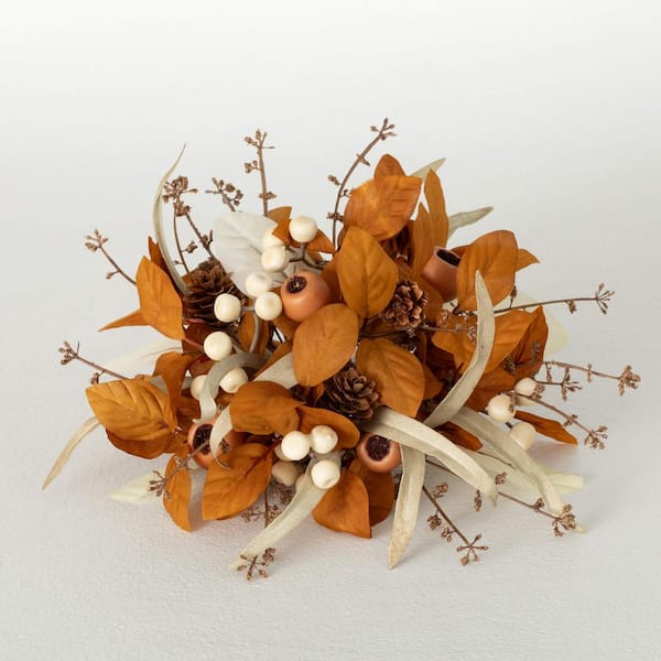 SULLIVANS 5.5 in. Artificial Mixed Orange Foliage Fall Orb