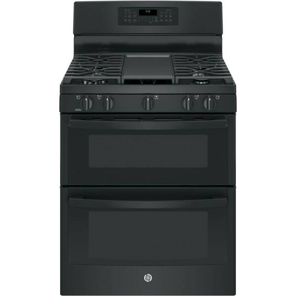 GE 6.8 cu. ft. Double Oven Gas Range with Self-Cleaning and Convection Lower Oven in Black