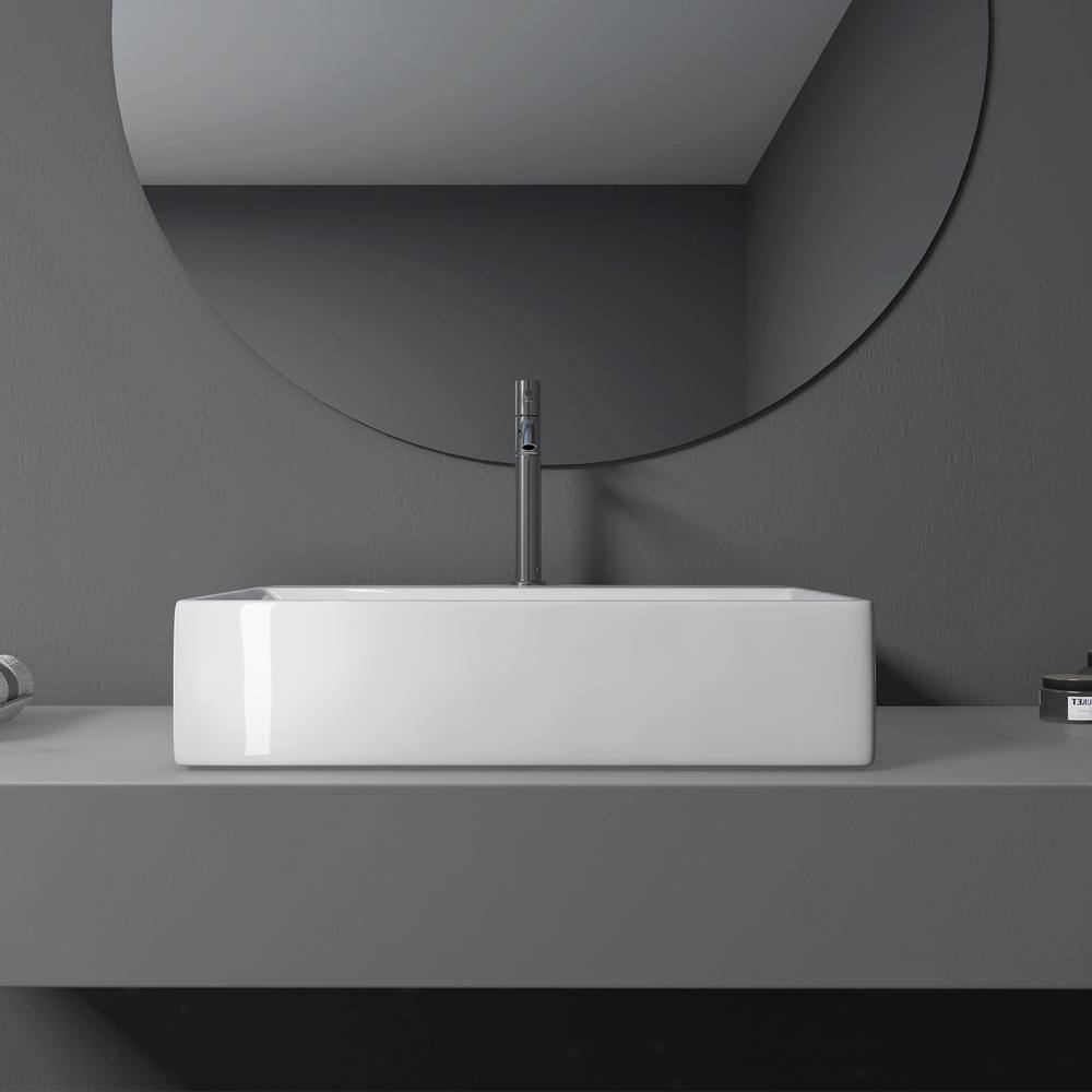 Altair 24'' White Ceramic Rectangular Bathroom Sink with Overflow