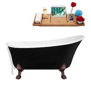 67 in. Acrylic Clawfoot Non-Whirlpool Bathtub in Glossy Black With Matte Oil Rubbed Bronze Clawfeet,Glossy White Drain