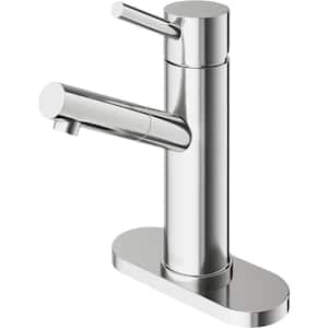 Noma Single Handle Single-Hole Bathroom Faucet Set with Deck Plate in Brushed Nickel