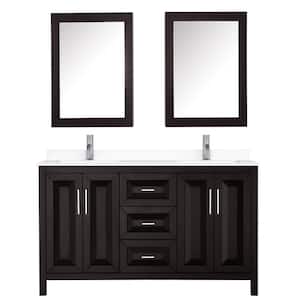 Daria 60 in. W x 22 in. D Double Vanity in Dark Espresso with Cultured Marble Vanity Top in White with Basins & Med Cabs