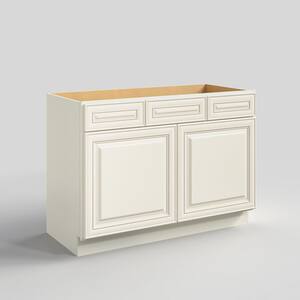 48 in. W x 21 in. D x 34.5 in. H in Cameo White Plywood Ready to Assemble Floor Vanity Sink Base Kitchen Cabinet