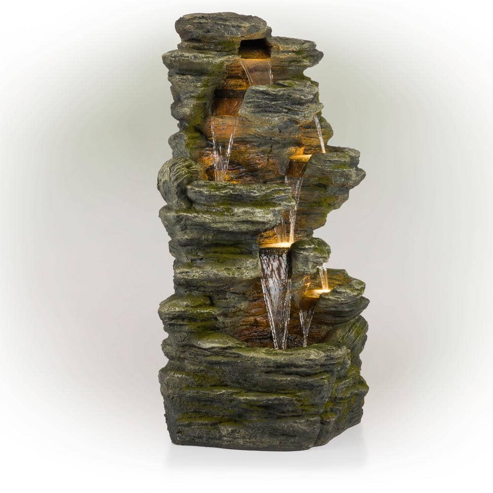 Alpine Cascading Rock Fountain with LED Light, 51" Tall