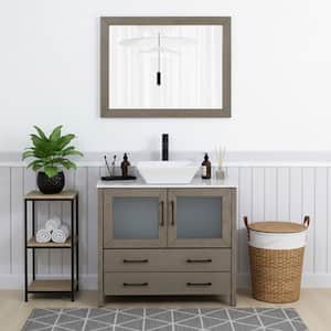 Ravenna 36 in. Single Sink Freestanding Driftwood Gray Bathroom Vanity with White Engineered Marble Top and Mirror