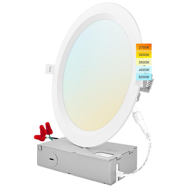 LUXRITE 8 in. 23W CCT 3000K, 4000K, 5000K Canless Ultra Thin J-Box Remodel Integrated LED Recessed Light Kit Baffle