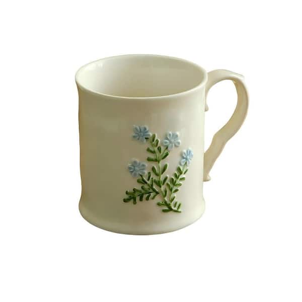 10 oz. Blue Flower Multicolor Ceramic Hand-Painted Coffee Mug, Dishwasher Safe, Ideal for Daily Brews (Set of 1)