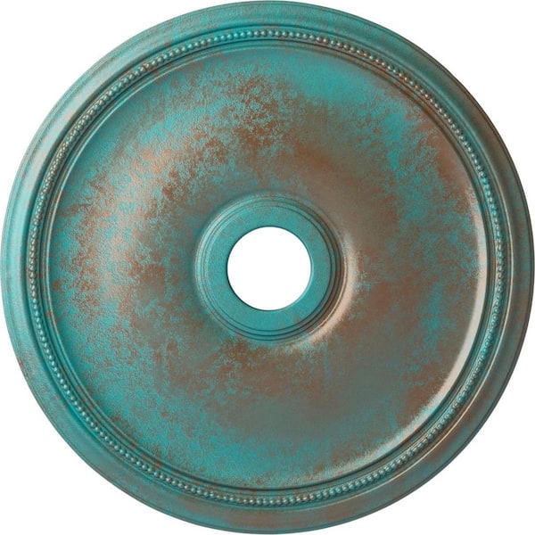 Ekena Millwork 1-3/4 in. x 24 in. x 24 in. Polyurethane Theia Ceiling Moulding, Copper Green Patina