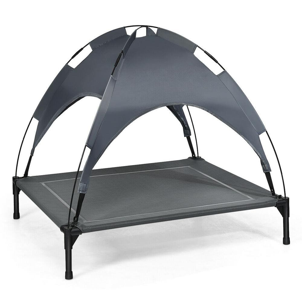 WELLFOR 35.5 in. Large Gray Metal Bed Portable Outdoor Elevated