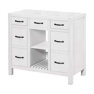 35.51 in. W x 17.87 in. D x 32.99 in. H Bath Vanity Cabinet without Top with 2-Drawers 2-Doors and Open Shelves in White