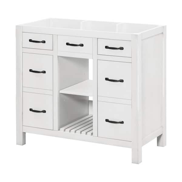 Tileon 35.51 in. W x 17.87 in. D x 32.99 in. H Bath Vanity Cabinet without Top with 2-Drawers 2-Doors and Open Shelves in White
