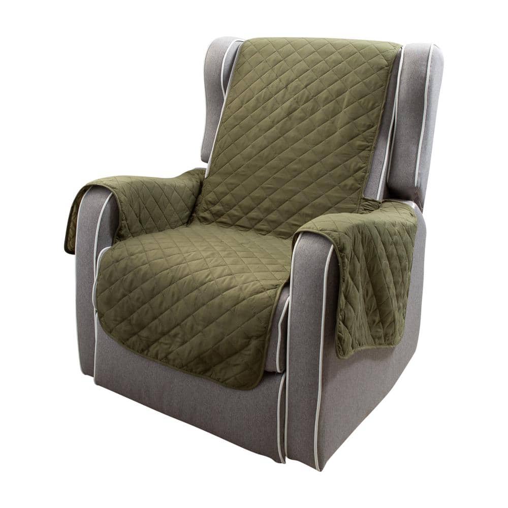 Sage Green Quilted Reversible Polyester Recliner Chair Cover