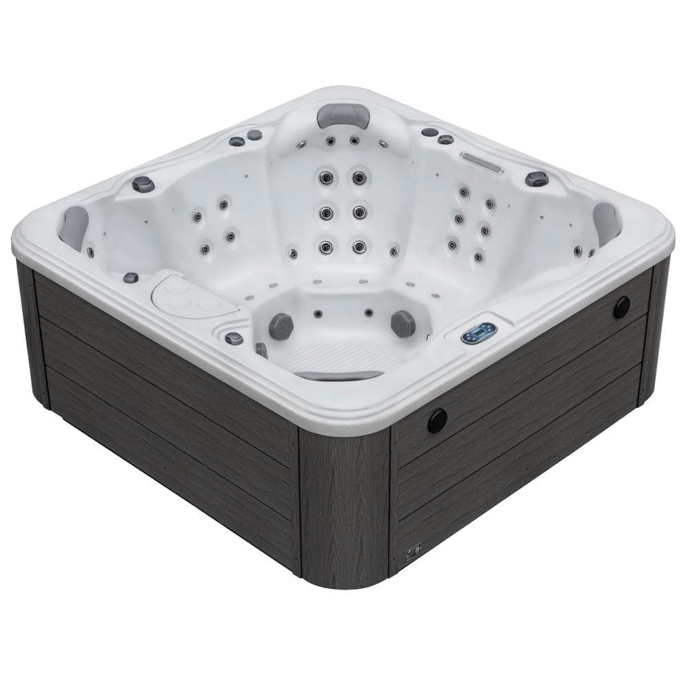 Destination 6-Person Grey and White Rectangle Hot Tub with 59 Jets