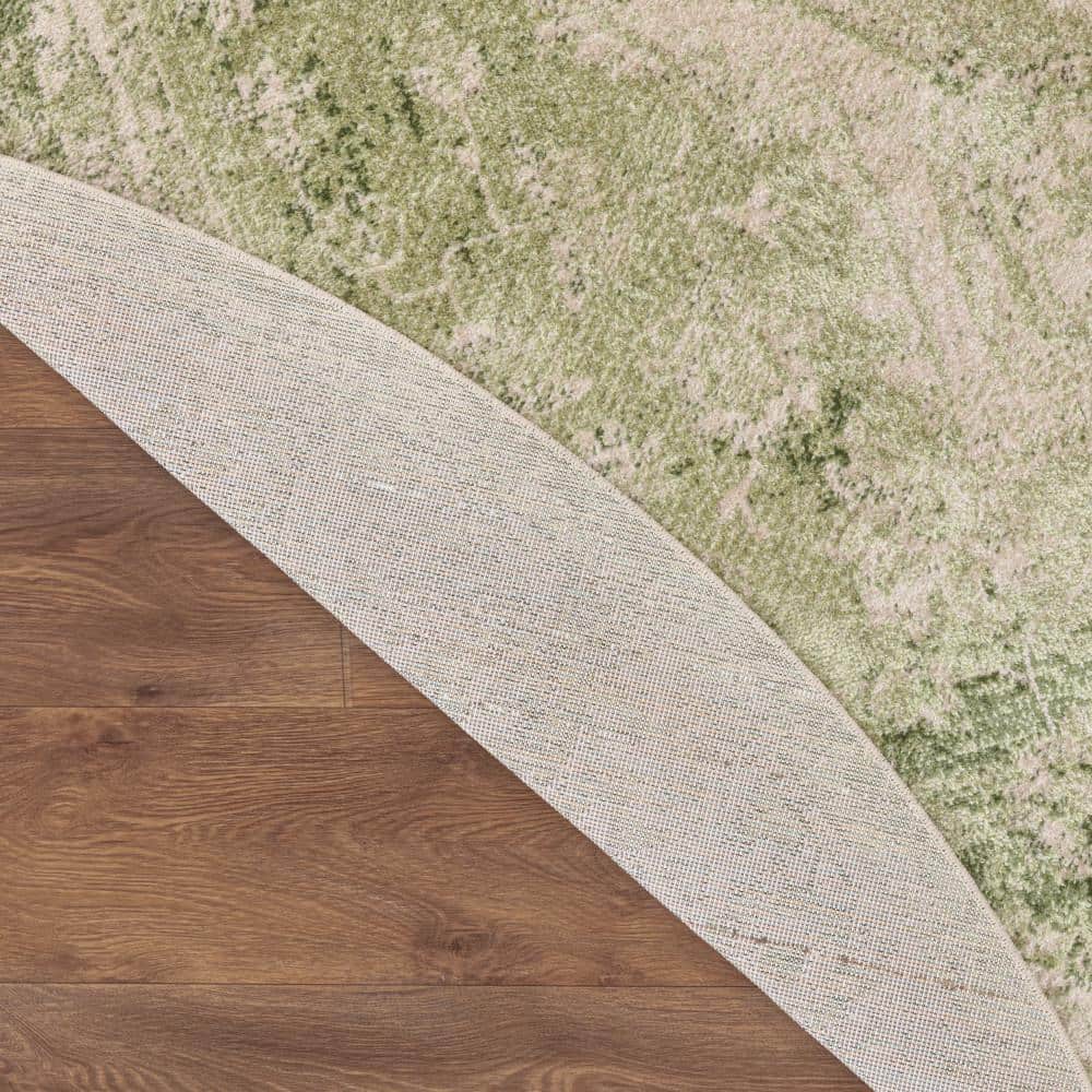 Ivory Green Round Synthetic Medallion Washable Rug 5'3"