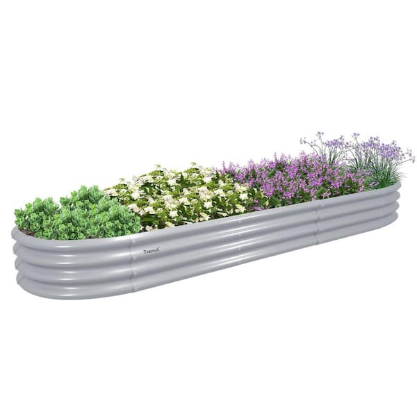 Unbranded 12 x 2 x 1 ft. Oval Galvanized Steel Raised Garden Beds in Light Gray for Planting Vegetables, Flowers, Herb