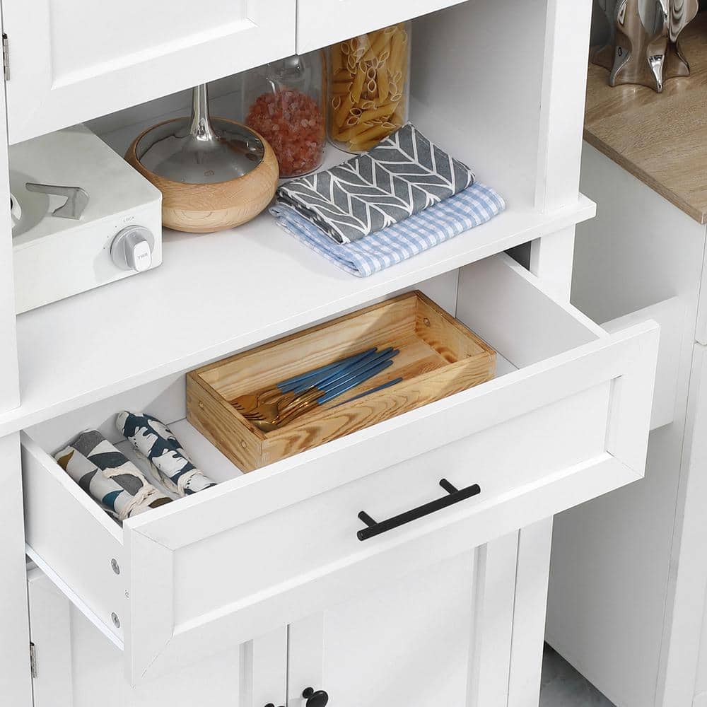White Freestanding Kitchen Pantry with Adjustable Shelves