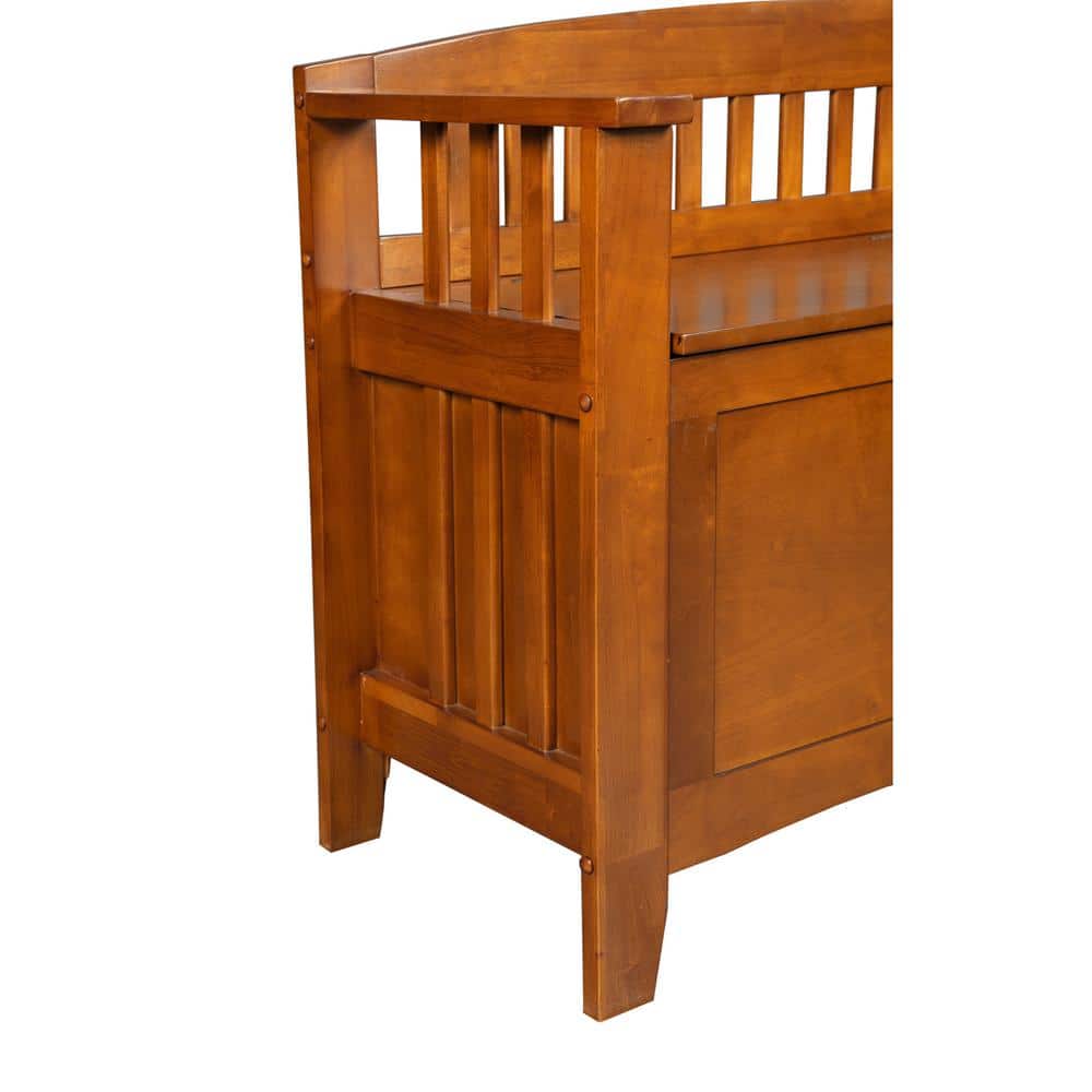 Transitional Medium Brown Wood Veneer Gun Concealment Bench with Storage