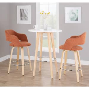Margarite 25.75 in. Orange Fabric, Natural Wood and Chrome Metal Fixed-Height Counter Stool Round Footrest (Set of 2)