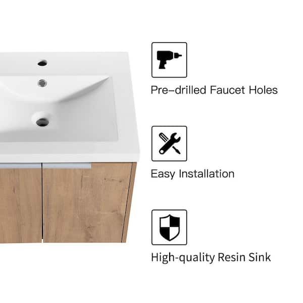 U-Eway 24 Bathroom Vanity Top Modern with 2 Drawers Wood MDF 20