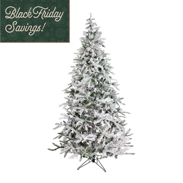 7.5 ft. Pre-lit Flocked Mountain Pine Artificial Christmas Tree with 550 Clear Smart String Lights