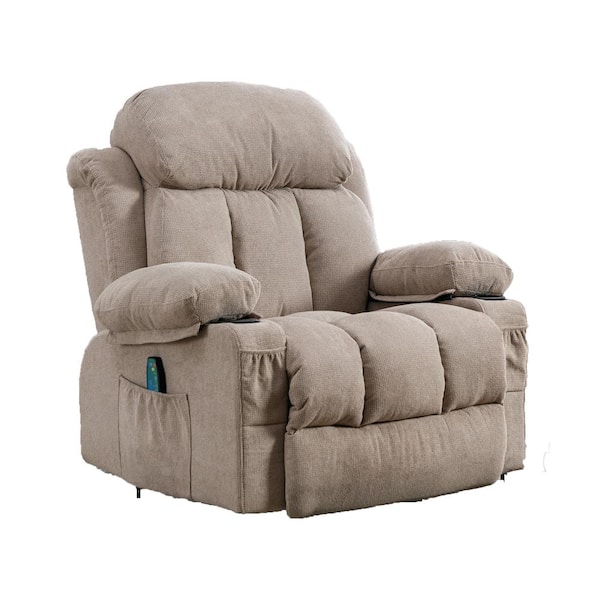 YOFE Large Light Brown Fabric Manual Recliner Chair with USB and 2-Cup  Holders, 360° Swing Massage Heated Single Sofa Chair  CamyBE-GIS00007W1521-Recliner01 - The Home Depot