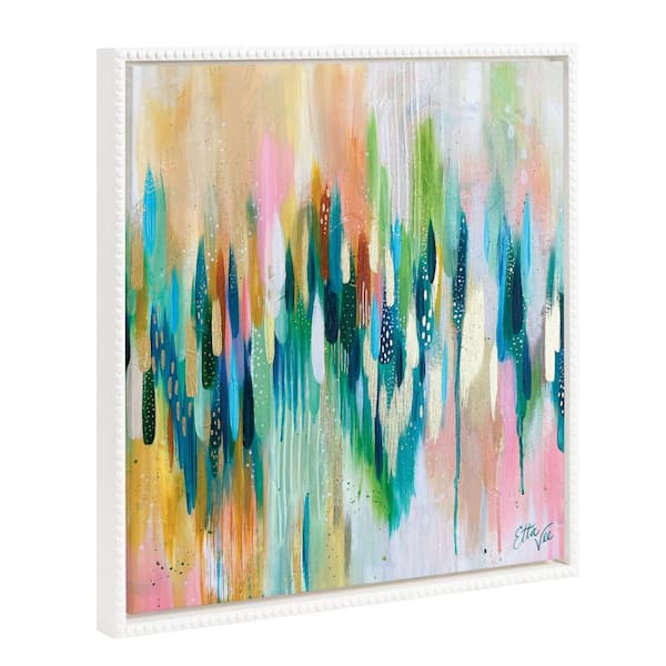Kate and Laurel Bright Modern Abstract Colorful Framed Canvas Wall Art" 1-Piece White Framed Canvas Art Print, 22 in. x 22 in.