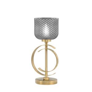 Delgado 16.75 in. New Age Brass Desk Lamp, Piano Desk Lamp, with Smoke Textured Glass Shade