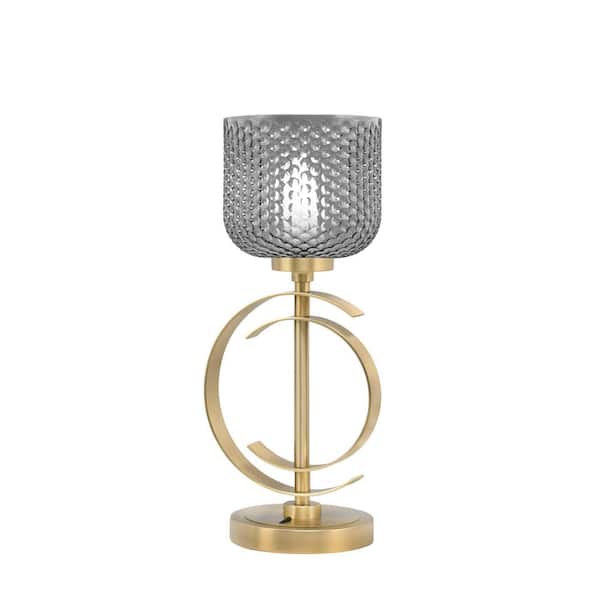 Unbranded Delgado 16.75 in. New Age Brass Desk Lamp, Piano Desk Lamp, with Smoke Textured Glass Shade