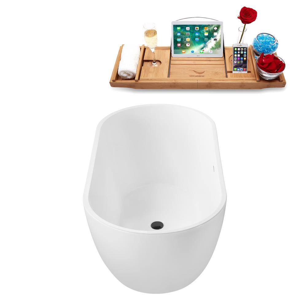 59" Glossy White Acrylic Freestanding Soaking Tub with Tray