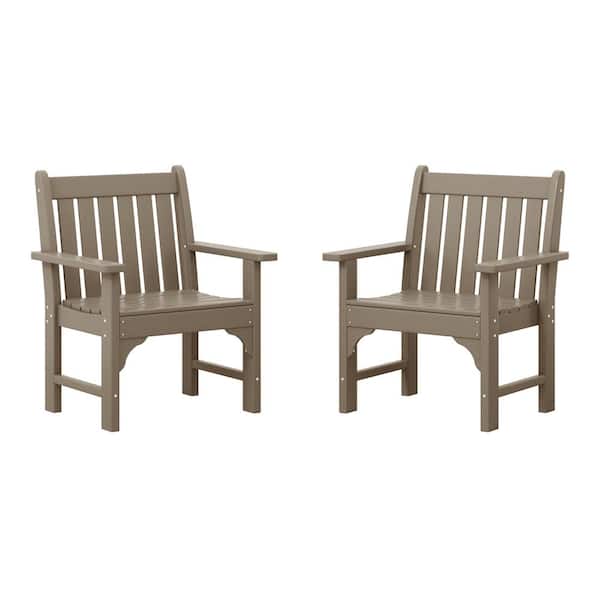 Laguna Outdoor Patio HDPE All Weather Fade Resistant Casual Garden Armchairs in Weathered Wood, Set of 2 Lounge Chairs