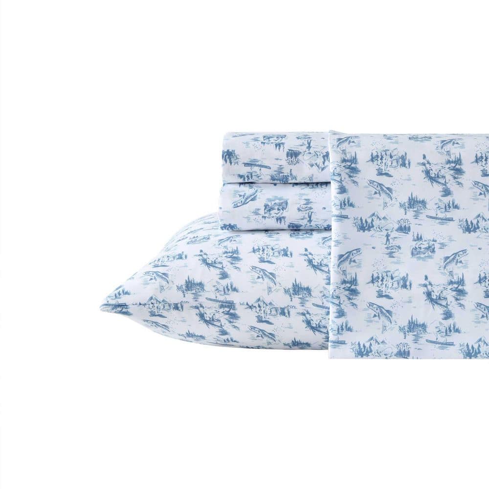 Fish Town Toile 4-Piece White/Blue Chill Temp Regulating Microfiber Queen Sheet Set price history on PriceWatchPro