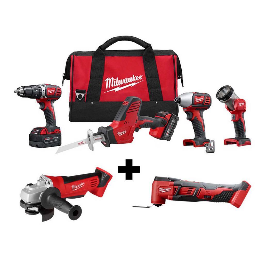 Milwaukee M18 18V Lithium-Ion Cordless Combo Tool Kit (4-Tool) w/ 4-1/2 in. Cut-Off/Grinder and Multi-Tool -  2695-24-2680-20