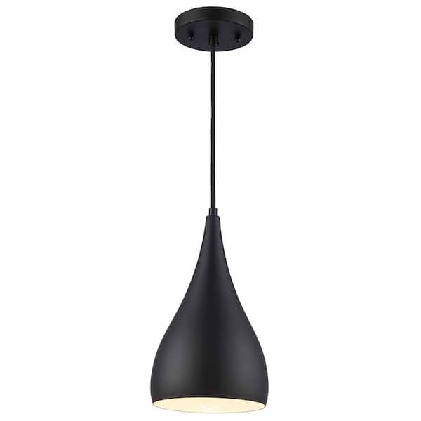 1-Light Black Mini Pendant Light Fixture with Black Metal Dome Shade