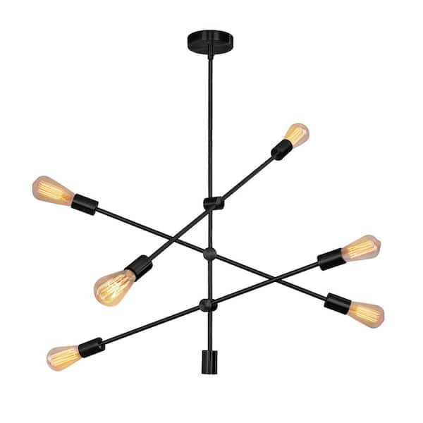 6-Light Black Unique Modern Linear Chandelier Pendant