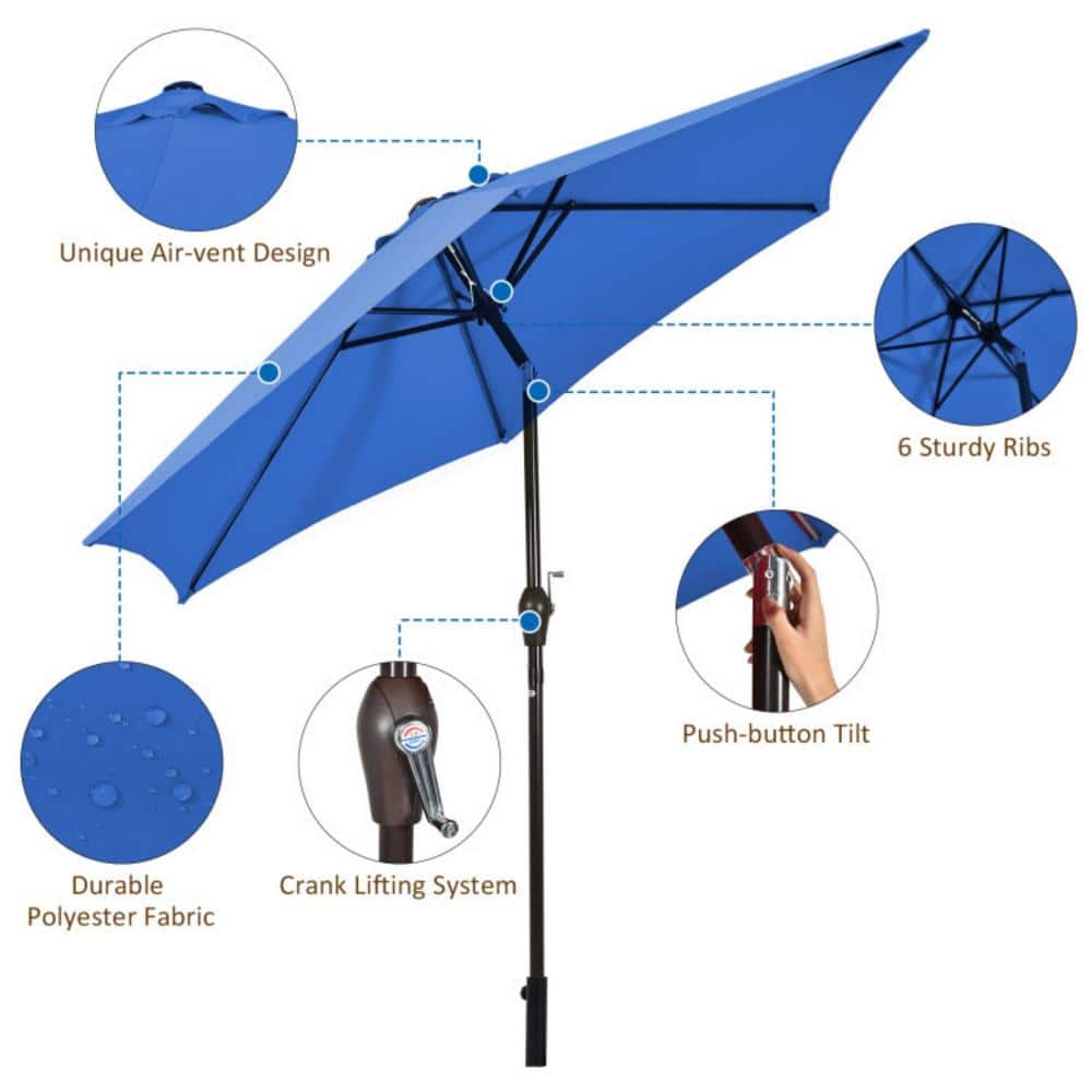 10 ft Blue Steel Patio Umbrella with Tilt and Crank