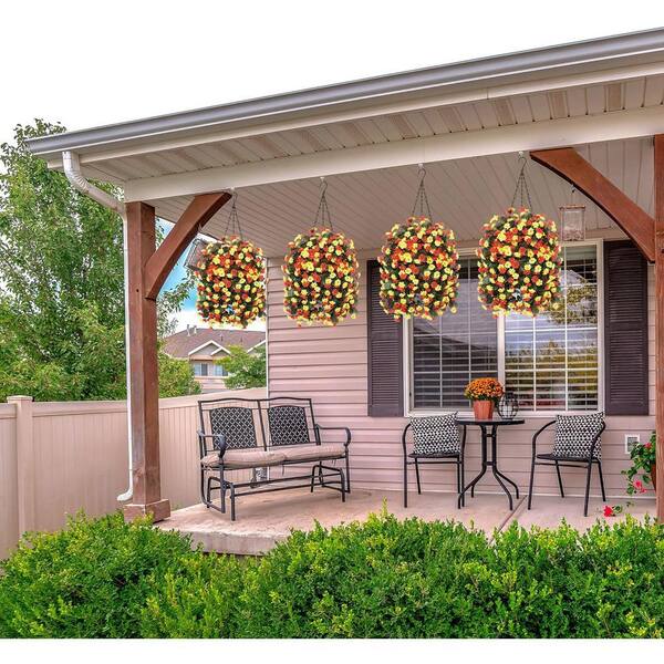 Cubilan 25 in. Orange Yellow Artificial Flowers in Hanging Basket